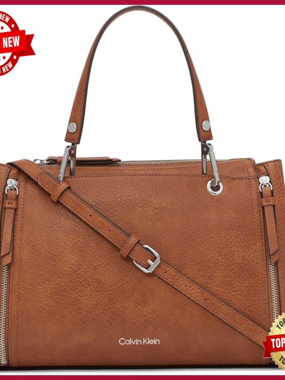 Vegan Leather Satchel With Adjustable Strap, 5 Pockets, 13-Inch Height